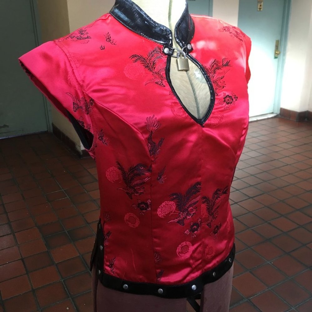 Vintage Lip Service Red Brocade Top Size M